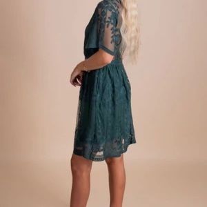 Light My Fire Dark Teal Lace Mini Dress